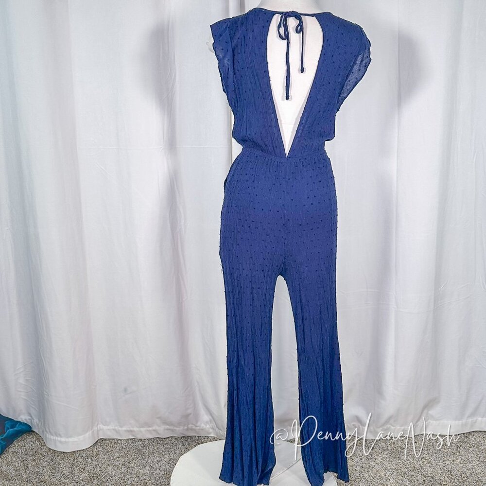 Style Rack Ruffle Sleeve Wide Leg Jumpsuit Blue - Picture 8 of 10